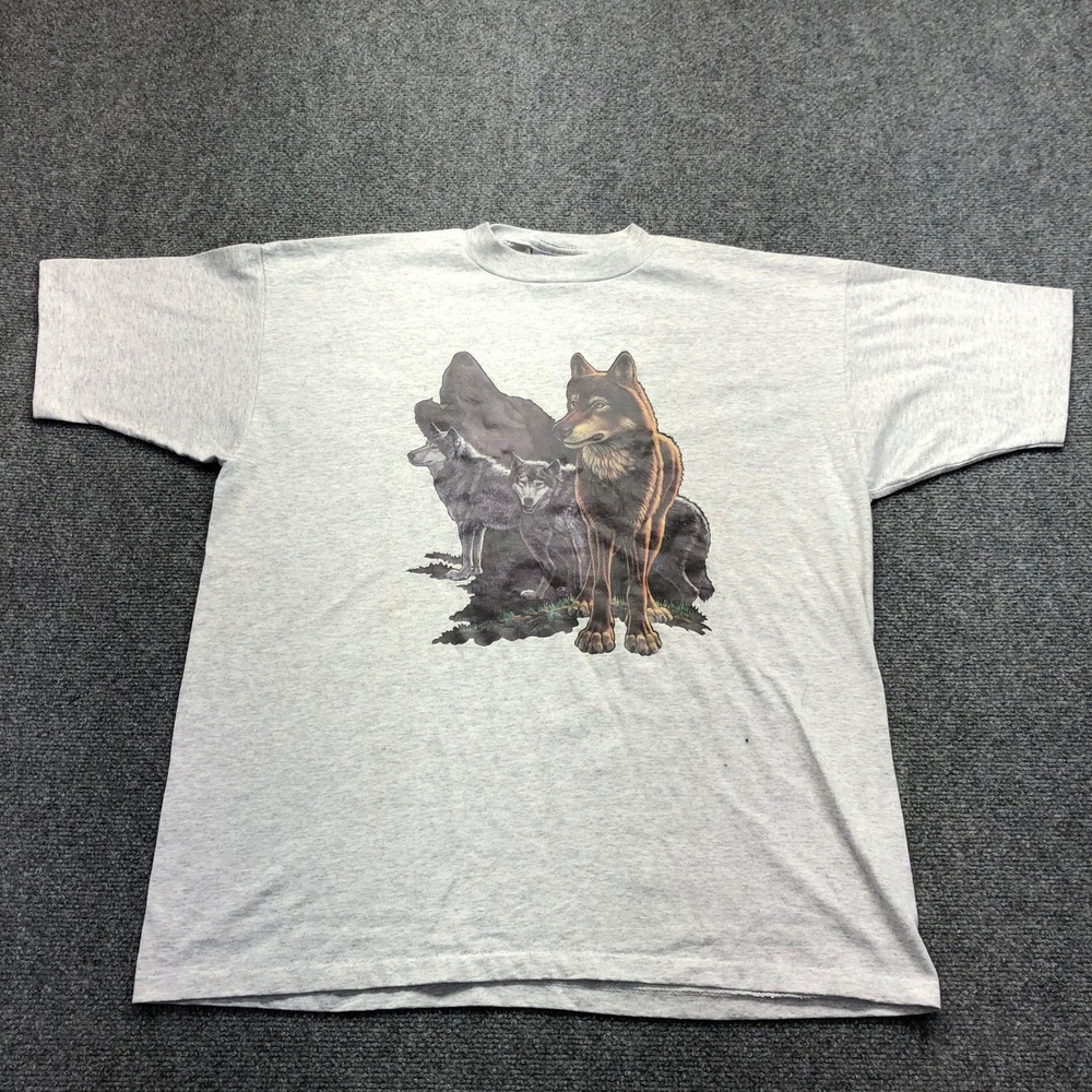 Vintage Fashion Gear Wolf Graphic T-Shirt Mens XL Gray Made in USA Single Stitch